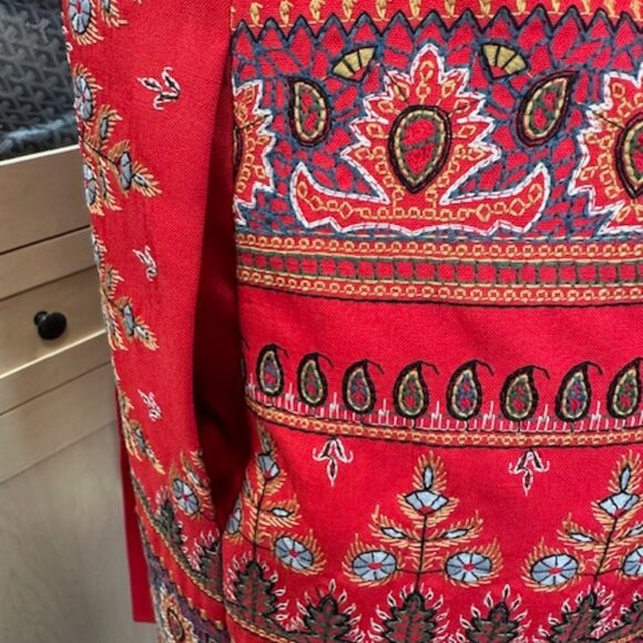 Biya Red Silk Printed Coat Size Extra Small - Picture 6 of 9